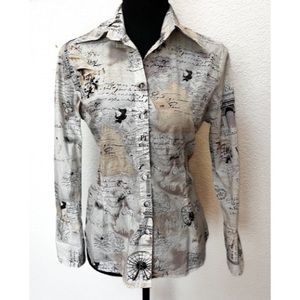 Mischa French print button up blouse. Size medium